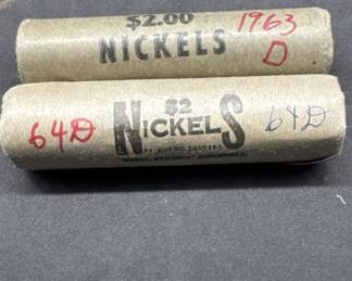Rolls of 1963D and 1964 D Uncirculated Nickels