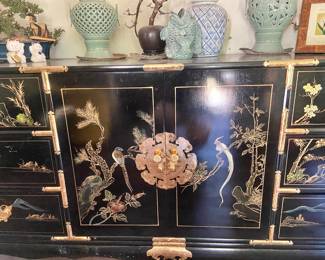 Tansu Chinoiserie Black Lacquer Lowboy Dresser