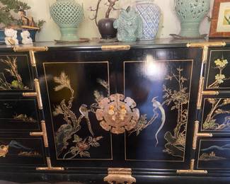 Korean Tansu Chinoiserie Black Lacquer Lowboy Dresser