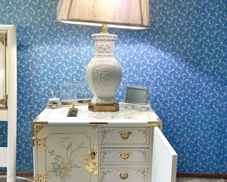 Korean Tansu Chinoiserie White Lacquer Bedroom Set