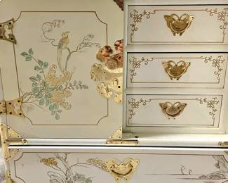 Korean Tansu Chinoiserie White Lacquer Bedroom Set