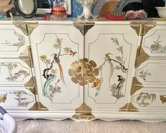 Korean Tansu Chinoiserie White Lacquer Bedroom Set