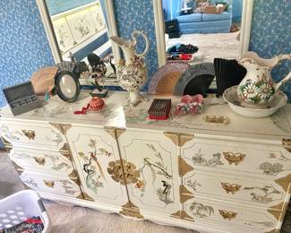 Korean Tansu Chinoiserie White Lacquer Bedroom Set