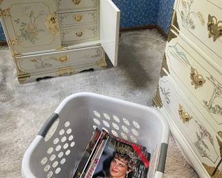 Korean Tansu Chinoiserie White Lacquer Bedroom Set