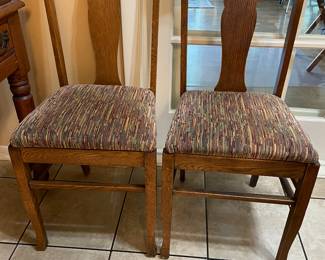 2 of 8 T-back oak chairs 