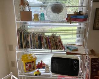Baker's rack, vintage TV, toys