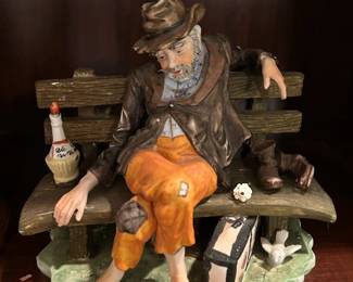 "Hobo on a Bench" by Hi-Mark - vintage porcelain statue