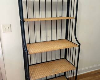 Black Metal and wicker shelf baker's rack