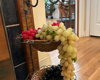2-tier woven basket display with grapes
