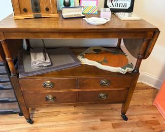 Rolling 2 drawer drop leaf table on wheels - Drexel