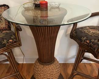 Round glass top high top table with 2 swivel stools