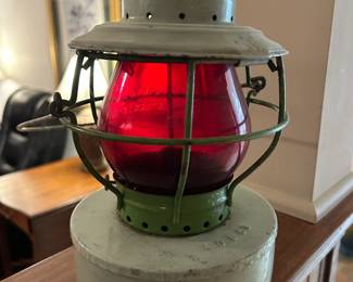 Vintage Oil Lamp with Red Glass
