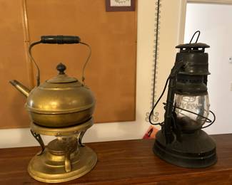 Vintage lantern and tea kettle