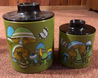 Vintage Tin Ransburg Mushroom Canisters