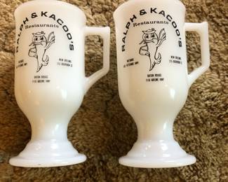 Milk Glass Advertising Mugs