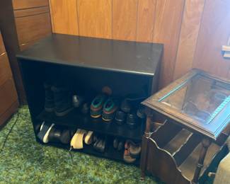 Storage Shelving Unit, and Combo Glass Top Side Table & Magazine Rack