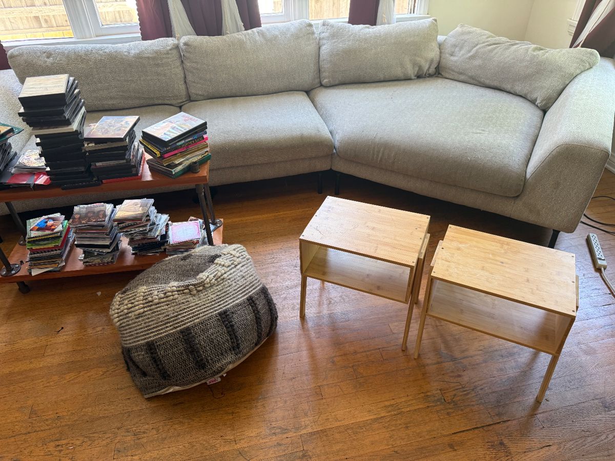 Couch/side tables/DVD’s