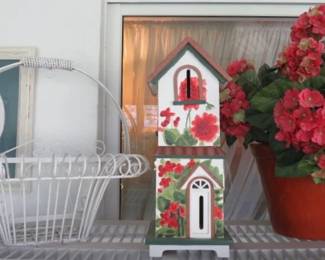 Vintage White Metal Basket Planter, Butterfly House