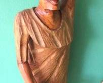 Large Life Size Vintage Folk Art Hand-Carved Wooden Sculpture of an African Man & Woman with Baskets on their heads
