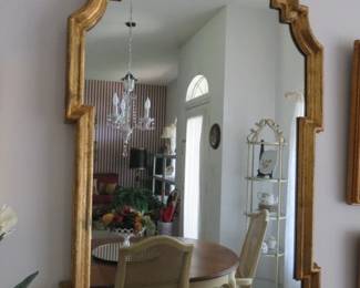 Vintage Regency Decor LaBarge Wood Scroll Vertical Gilt Wall Mirror