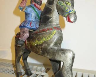 Primitive Folk Art Hand Carved Wood Soldier on Horseback
