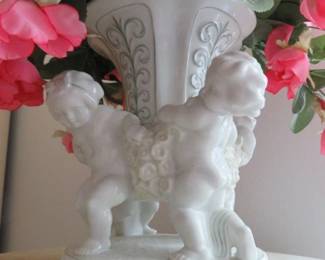 Karl Tutter Hutschenreuther Germany Porcelain Cherub Putti Centerpiece Vase (2 piece)