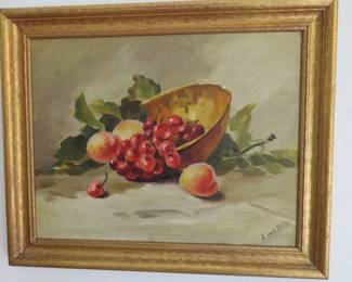 Vintage Framed Still Life Oil Painting of Fruit, Artist Signed, J. Van Huik