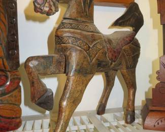 Vintage Articulated Carved Wooden Horse Sculpture