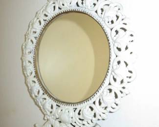 Vintage Small Ornate White Iron Vanity Wall Mirror