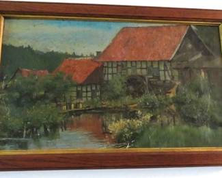 Vintage English Countryside Scene Oil Painting on Canvas