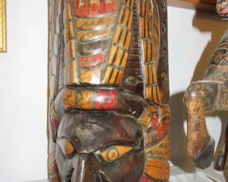 Vintage Hand Carved Mayan/Aztec Warrior Wood Wall Mask 