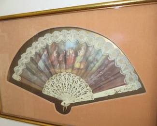 Vintage Shadow Box Framed Victorian Hand Painted Fan