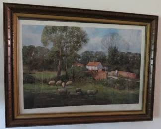 Vintage Rural Sheep Landscape Framed Print