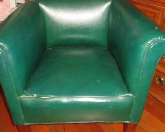 Antique Art Deco Green Leather Chair