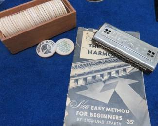 Vintage Stetson Flower & Gift Shop Deland/Deltona Wooden Nickels, Vintage Harmonica