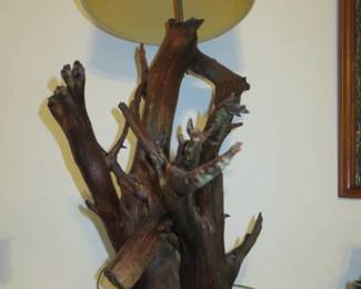 Vintage Folk Art Driftwood Table Lamp