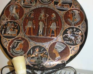 Egyptian Handmade Copper Wall Hanging with Silver Inlay
