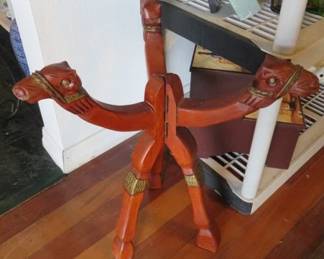 Vintage Carved Wood Camel Head Egyptian Folding Table Stand Base