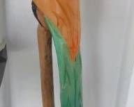 Vintage Hand Carved and Painted Solid Wood Parrot Sculpture