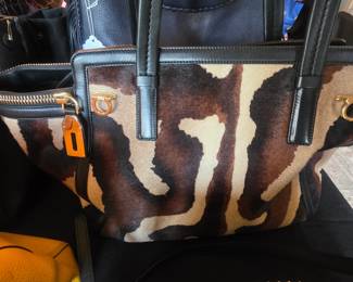 Salvatore Ferragamo Verve Tote Animal Fur Leather Gold and Brown