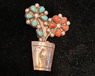 Turquoise and corral pin