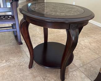 Dark wood occasional table with stone top