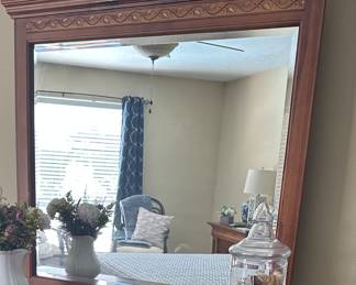 Wood framed mirror; dresser it is attached to not available 