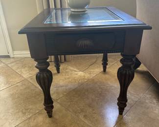 Dark wood side tables W; there are two; sold as a set