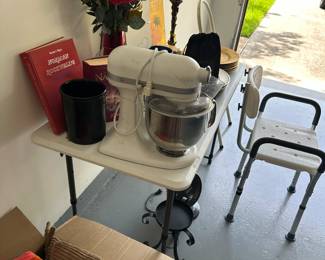 Vintage Kitchenaid mixer, never used tub chair, various decorative items