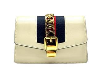 Gucci White Sylvie Leather Mini Chain Shoulder Bag; Pre-Owned