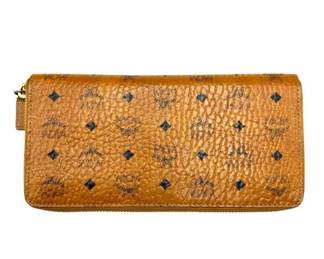 MCM Brown Monogram Visetos Leather Round Zipper Long Wallet; Pre-Owned