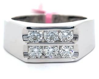 Men's 1 Carat Diamond Double Channel Geometric Top Ring in White Gold