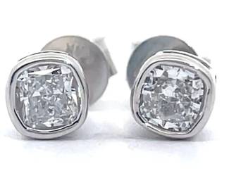 Modern 0.50 Carat Diamond Cushion Bezel Solitaire Stud Earrings in 14k White Gold