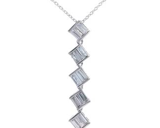 Modern 1 Carat Diamond Journey Linear Pendant Necklace